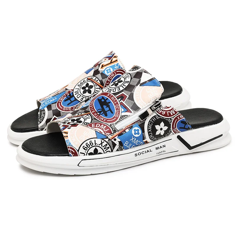 

New Men's Slippers Soft Comfortable Summer Men Shoe Casual Outdoor Zipper Design Slippers for Men Non-slip Men's Beach Shoes