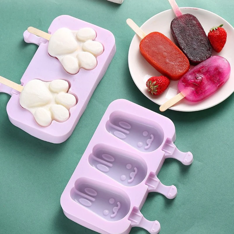 

Silicone Ice Cream Mold Popsicle Siamese Molds With Lid Diy Homemade Ice Lolly Mold Cartoon Cute Image Handmade Kitchen Tools