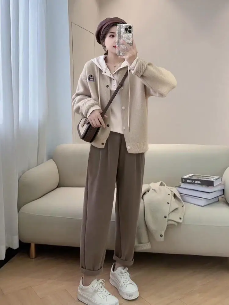 Модный нежный универсальный однотонный вязаный женский топ на осень 2024 новый