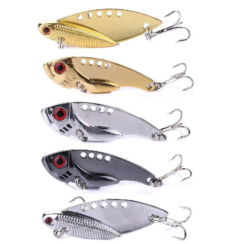 

5pcs/set Metal Fishing Lure Bass VIB Bait 8# Treble Hook 3D Eyes Sinking Hard Baits Fishing Tackle