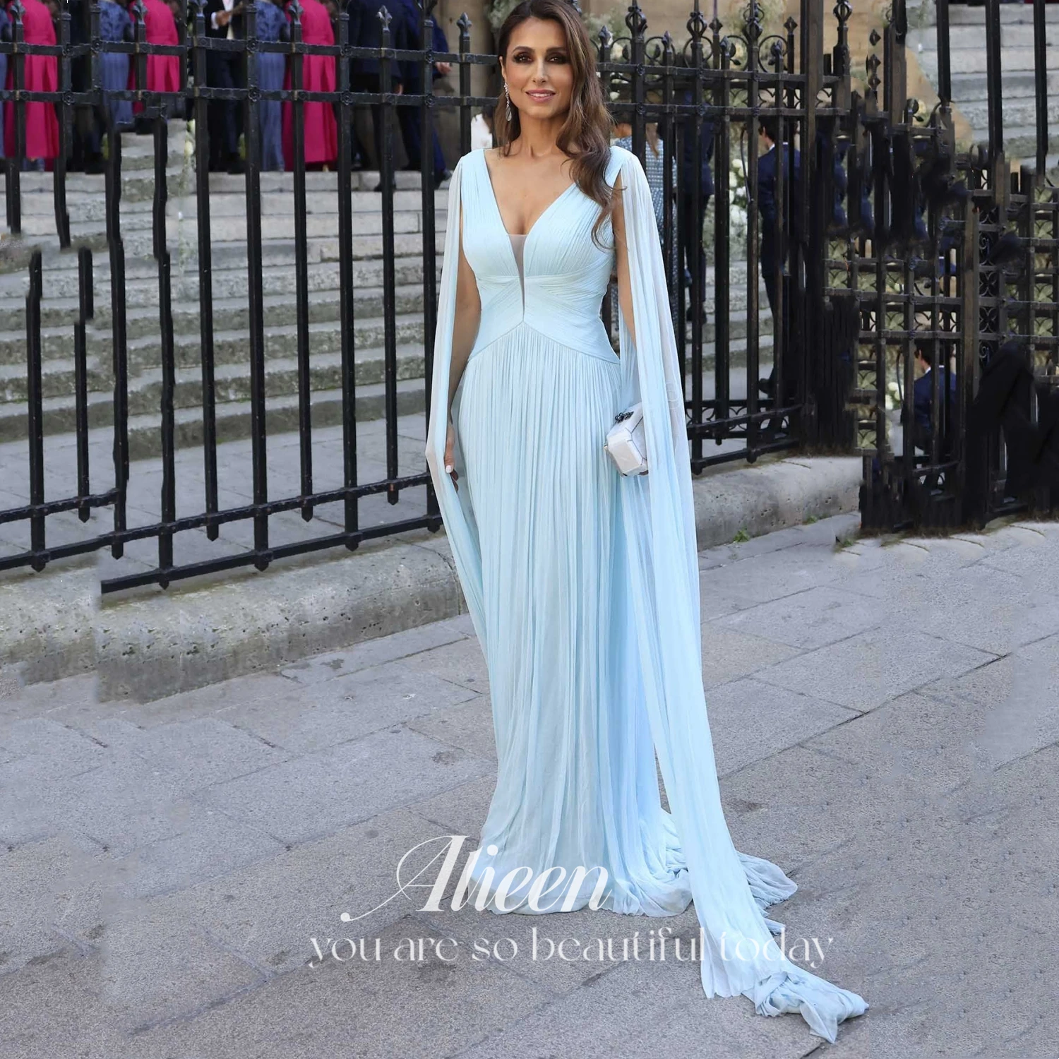 

Aileen, небесно-голубое платье для свадебной вечеринки, платья-шаль, элегантное вечернее женское платье с V-образным вырезом, 2023, женское платье, длинное белое платье для подружки невесты