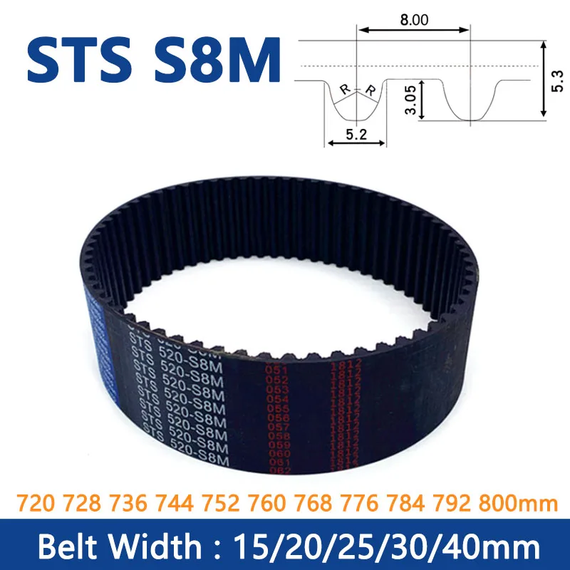 

1pc STS S8M Rubber Timing Belt 720 728 736 744 752 760 768 776 784 792 800mm Width 15 20 25 30 40mm Closed Loop Synchronous Belt