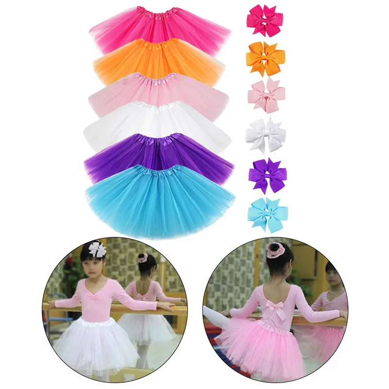 

2pcs/set Cute Girls Princess Party Children's Clothing Fluffy Tulle Bow Hair Accessories Tutu Skirt + Hair Clip