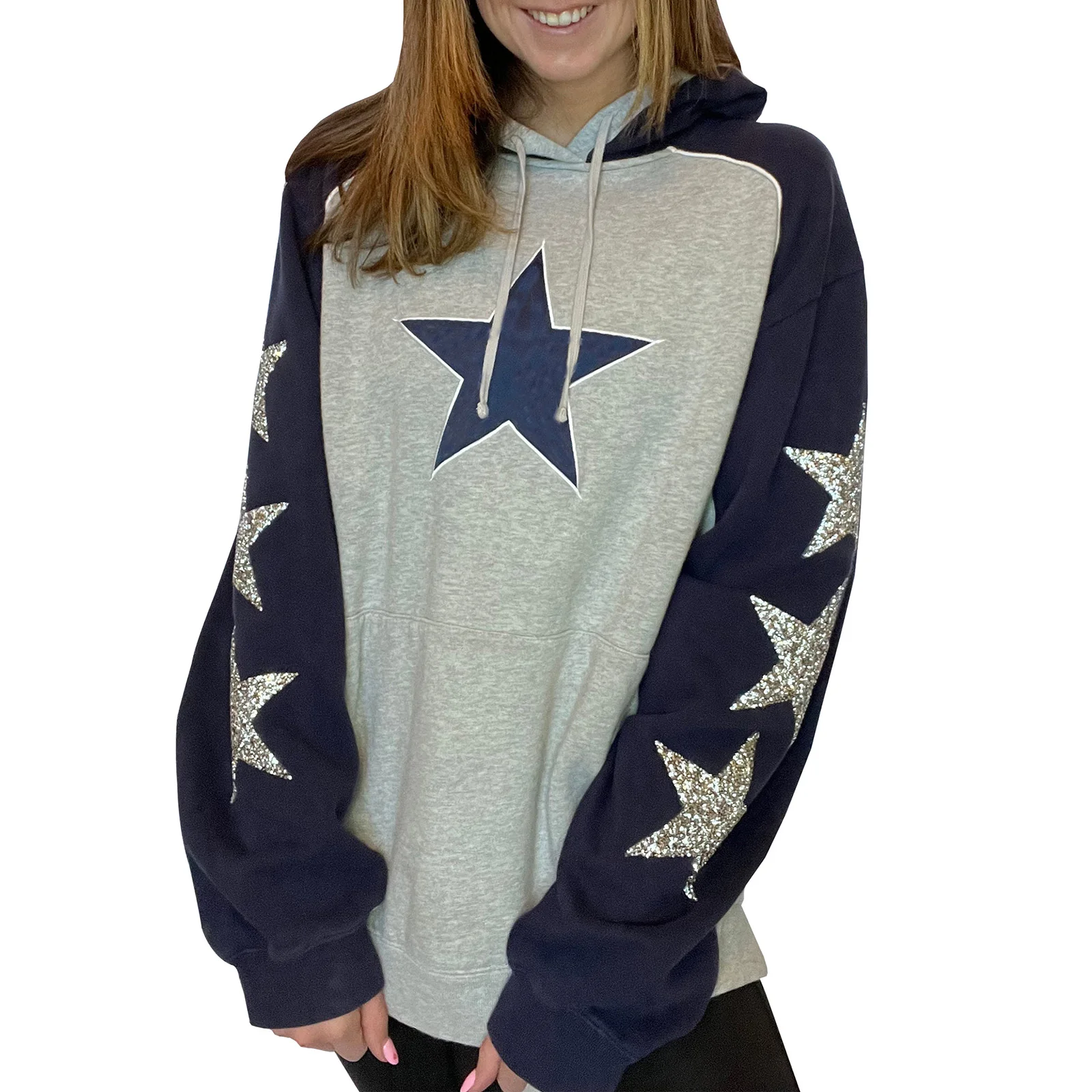 

Women Fashion Trend Loose Tops, Long Sleeve Hooded Neck Sequined Star \ufe0fpattern Casual Party Street Fall Tops