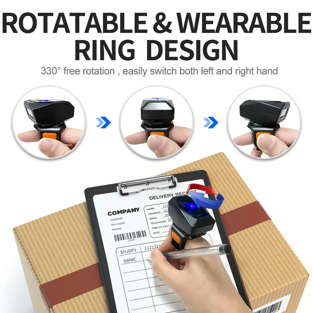 Фото Xincode беспроводной Bluetooth портативный считыватель штрих-кодов для пальцев Мини 2D сканер штрих-кода кольцевой сканер изображения №2