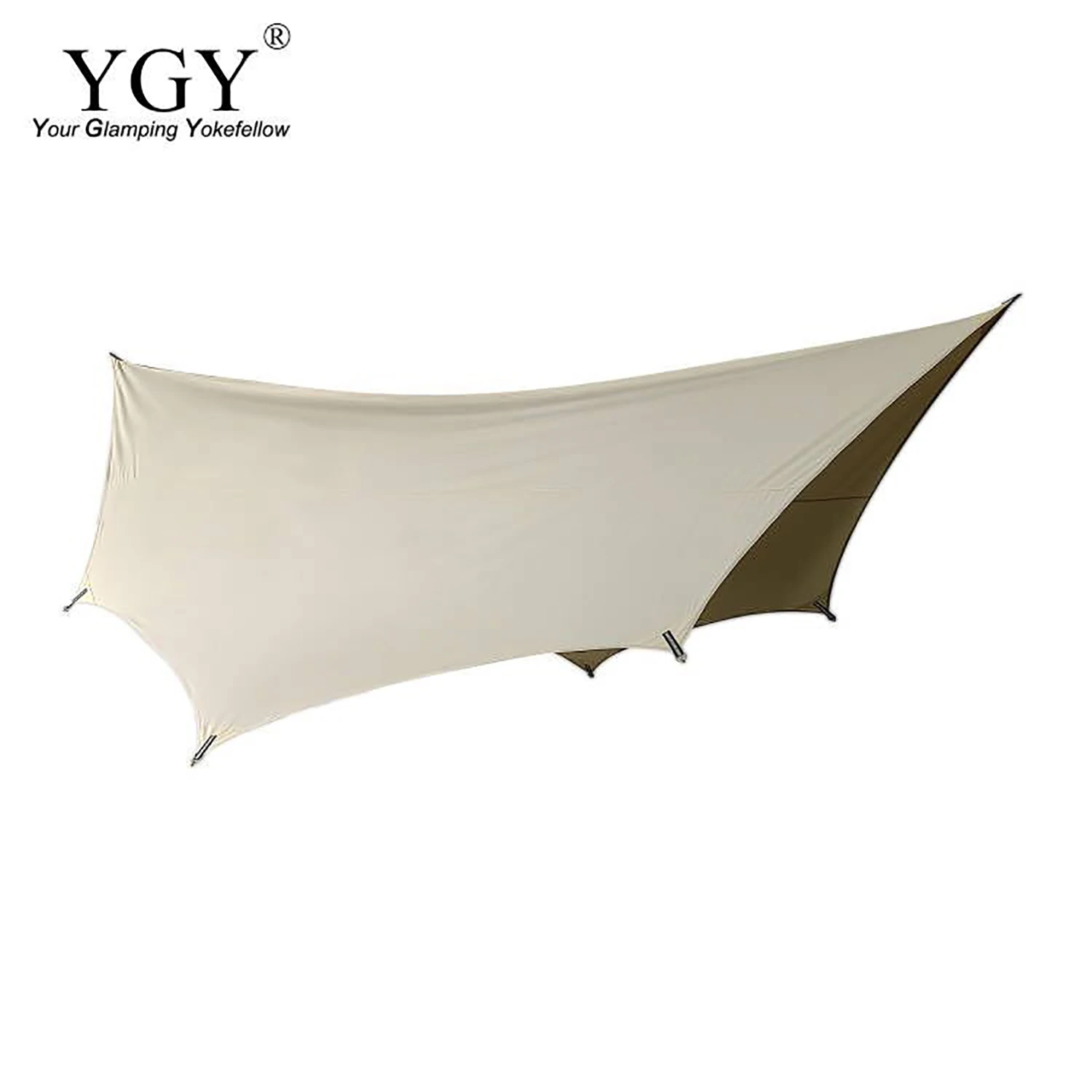 

YGY Poly cotton/TC Tarp Awning Waterproof Sunshade Tent Tarp Camping Hammock Sun Shelter Garden Canopy Rain Fly Octagon 4.3*4M