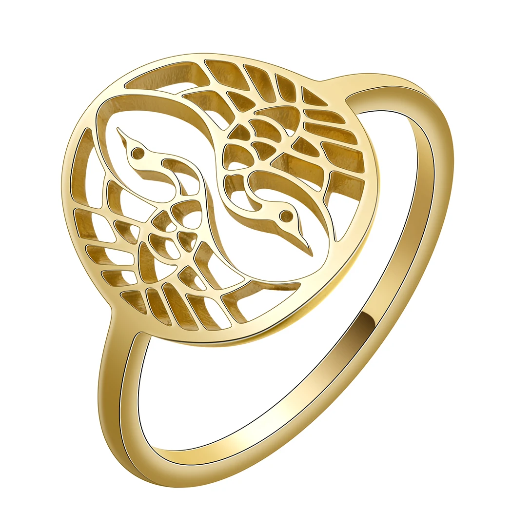 

CHENGXUN Balance Yin Yang Rings for Women Girls Stainless Steel Oriental Zen Dancing Cranes Birds Ring Spiritual Yoga Jewelry