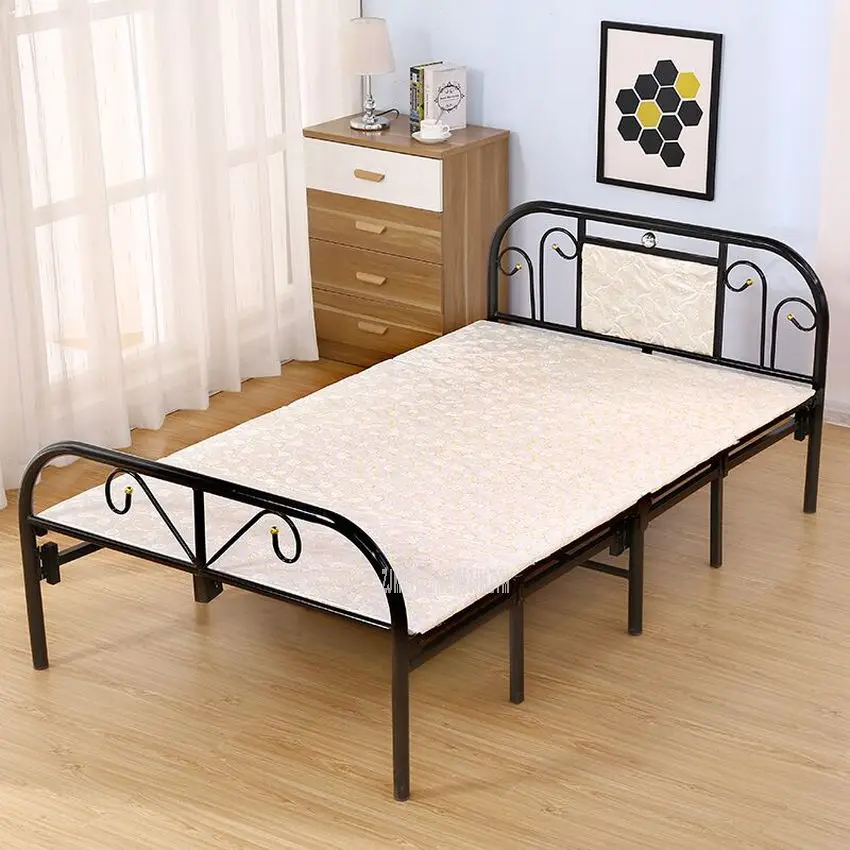 

120cm Width Four-fold Foldable Bed Modern Style Home Household Adult Single Person Bed Simple Leisure Iron Frame Folding Bed