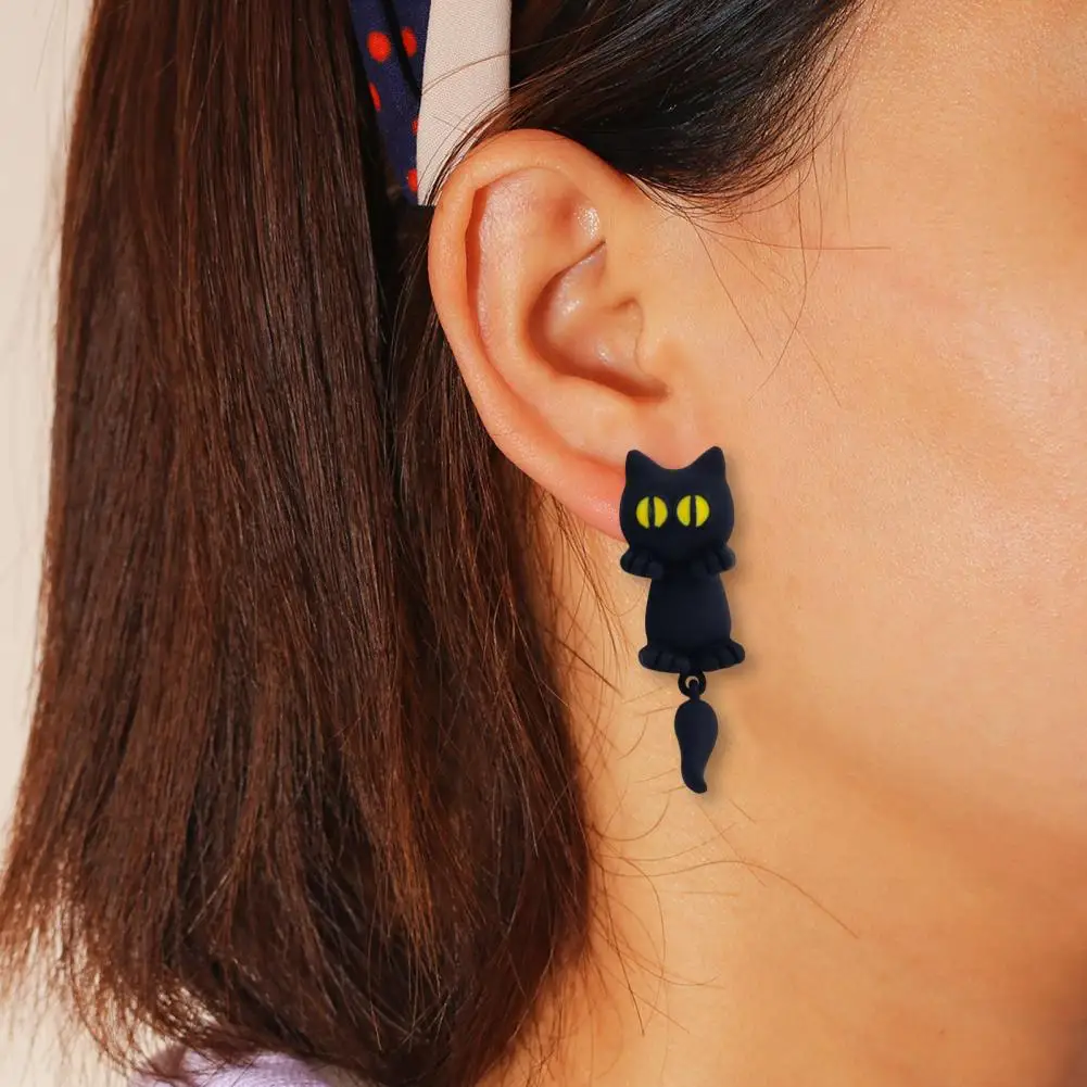 

1Pc 3D Black Cute Cat Women Earring Animal Shape Polymer Clay Cartoon Yellow Eyes Cat Clay Earring Jewelry Accessory pendientes