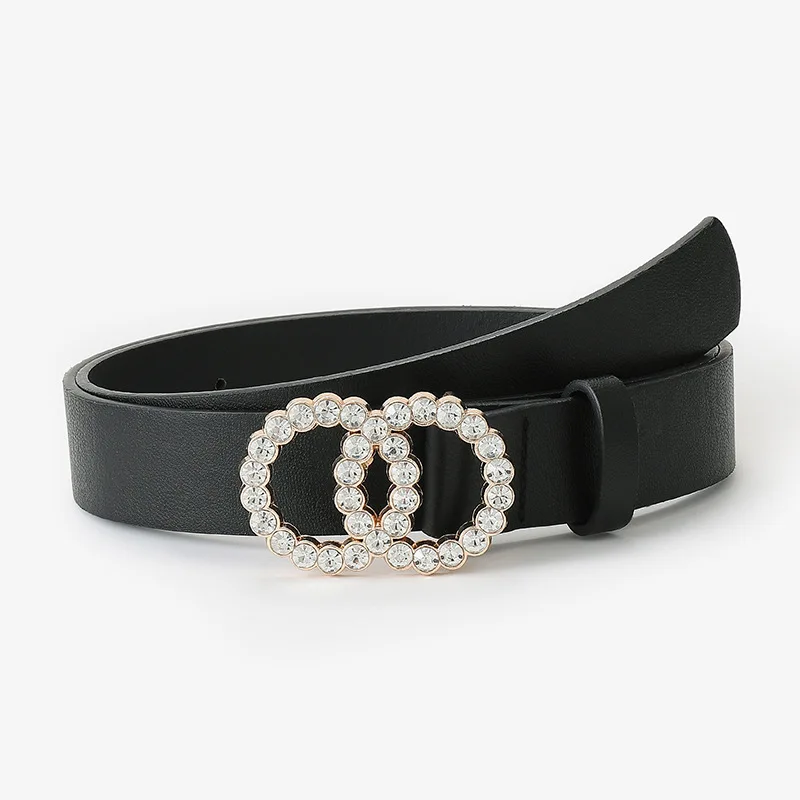 

Summer Jeans Casual Belts For Women Red Elastic Belt Women's Leather PU Diamond Inlay Decorate 2022 Fashion Clothes