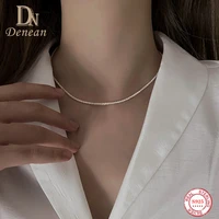 denean s925 sterling silver textured sparkling necklace for women men delicate brilliant collares clavicle chain jewelry gifts