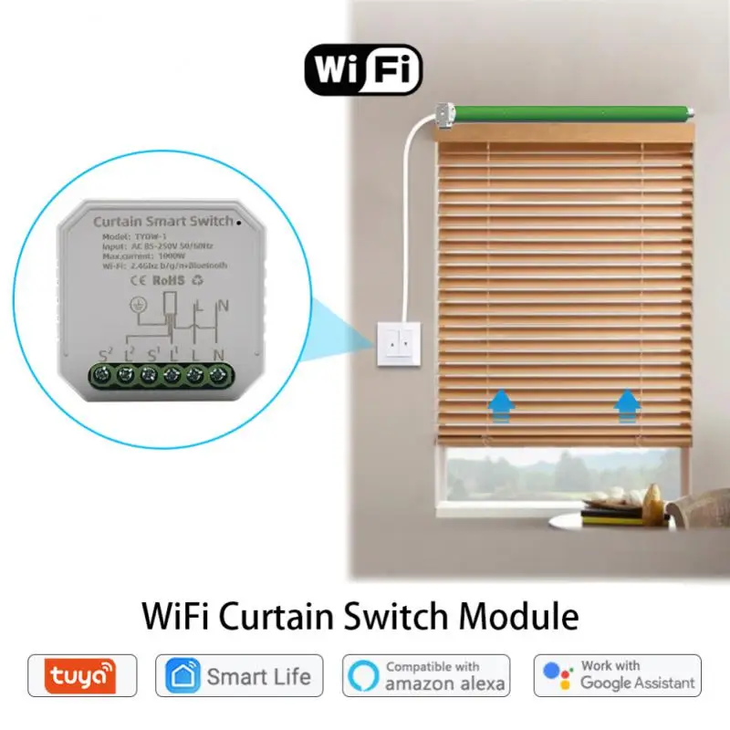 

Умный Wi-Fi модуль переключателя для штор Tuya, переключатель для штор с роликовым затвором, с голосовым управлением через приложение, работает ...
