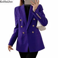 kohuijoo woman casual suit jacket with pocket purple high quality double breasted slim female blazers 2022 long sleeve casual