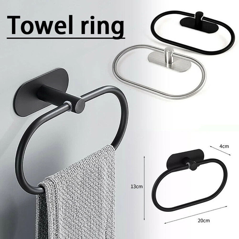 

304 Stainless Steel Towel Rack Self-sticking Nail-Free Round Style Towel Ring Bathroom Towel Bar Paper Holder Bathroom Hardware