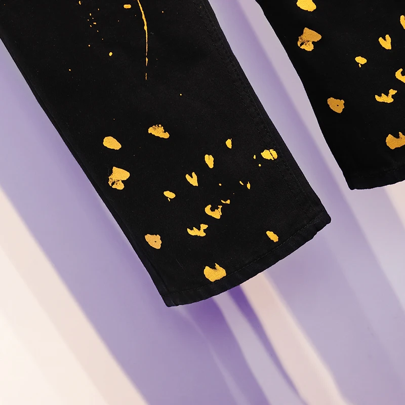 Дизайнерские женские свободные джинсовые брюки в стиле бойфренда с рисунком |