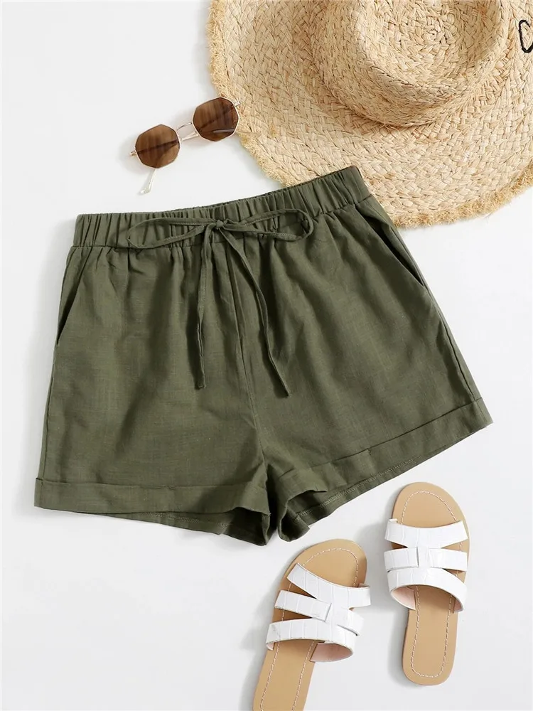 

Casual Solid Knot Elastic Waist Loose Shorts Women Summer Korean Fashion High Waist Shorts with Pockets Streetwear Y2K Clothes