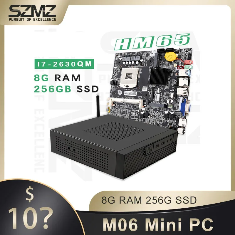 SZMZ Mini PC Desktop Computer Core i7 2630QM DDR3 8GB RAM 128GB 256GB SSD Gigabit Ethernet support Windows 10 Gaming Computer