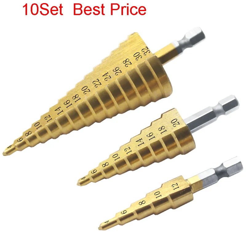 

10set/lot 4241 Hexagonal Handle Step Drill / Pagoda Drill / Twist Drill 4-12 Single Steel Plate Opener