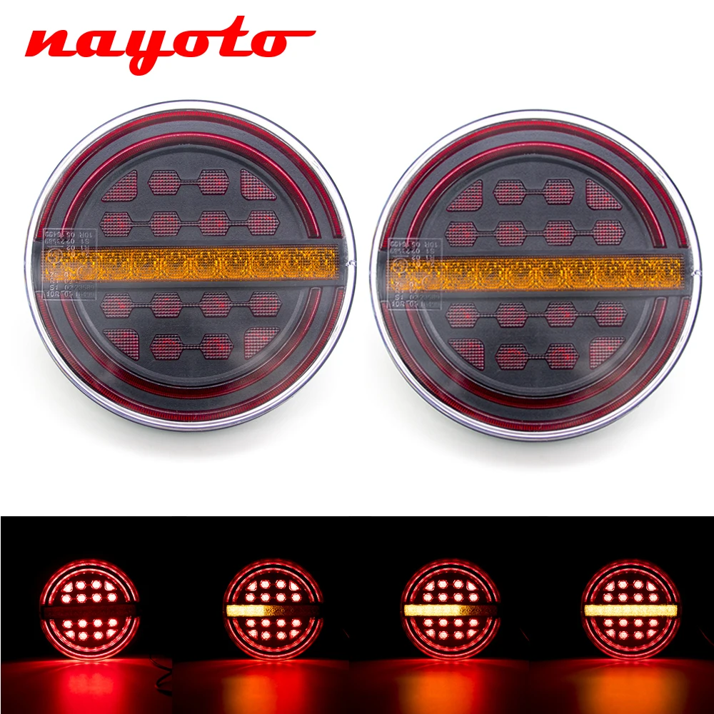 

2Pcs 5.3" Round LED Trailer Light With Brake Light DRL Flow Turn Signal Amber Car Truck Ships Bus Vans Boat Caravan Lorry