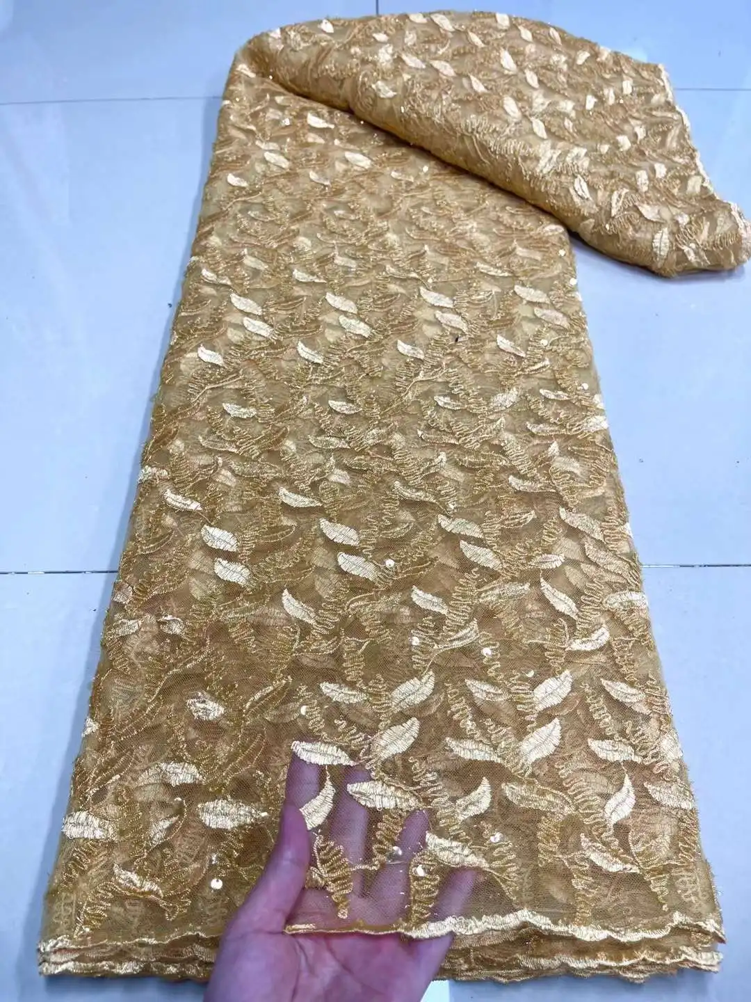 

African sequin lace fabric 2023 Nigerian Tulle Sequence Lace Fabric High Quality Lace For Wedding Dress 5 Yards
