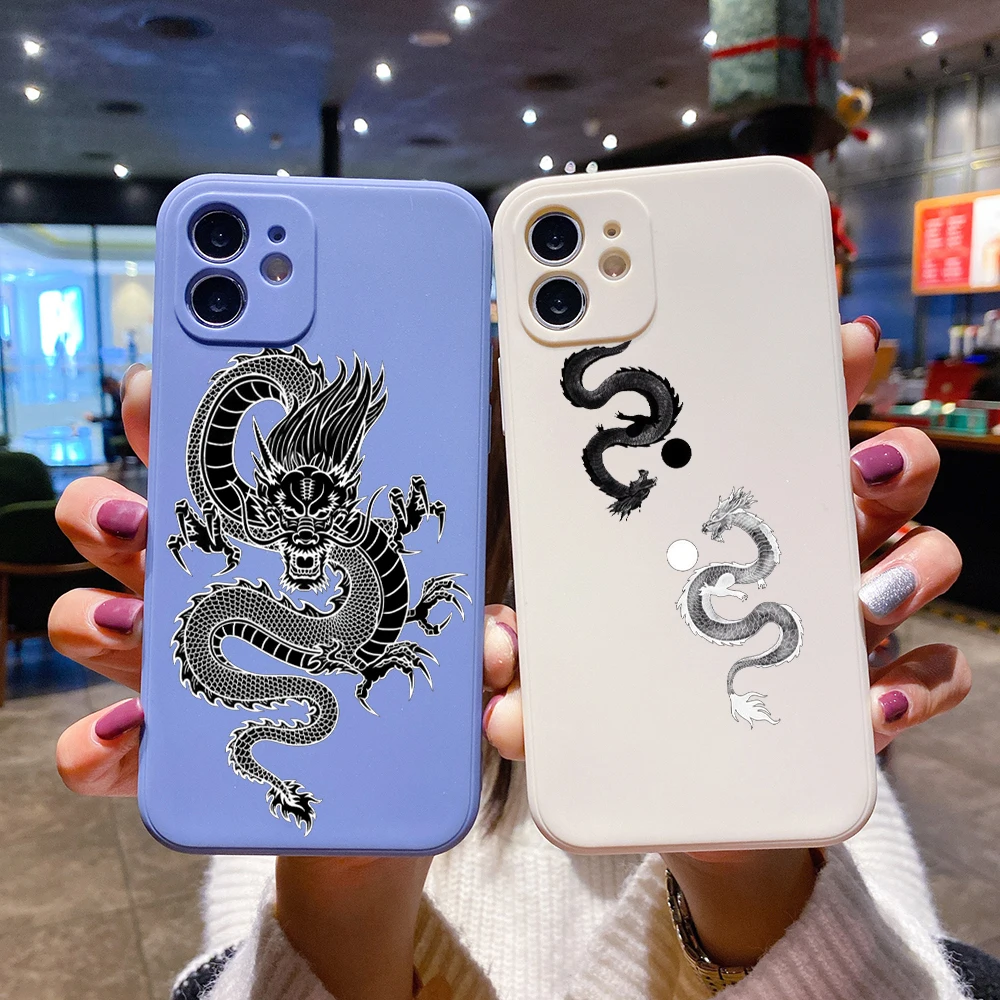 

Square Liquid Silicone Phone Case For iPhone 14 13 12 11 Pro MAX XR X SE XS 7 8 Plus Soft Shockproof DIY Cover Dragon Fashion