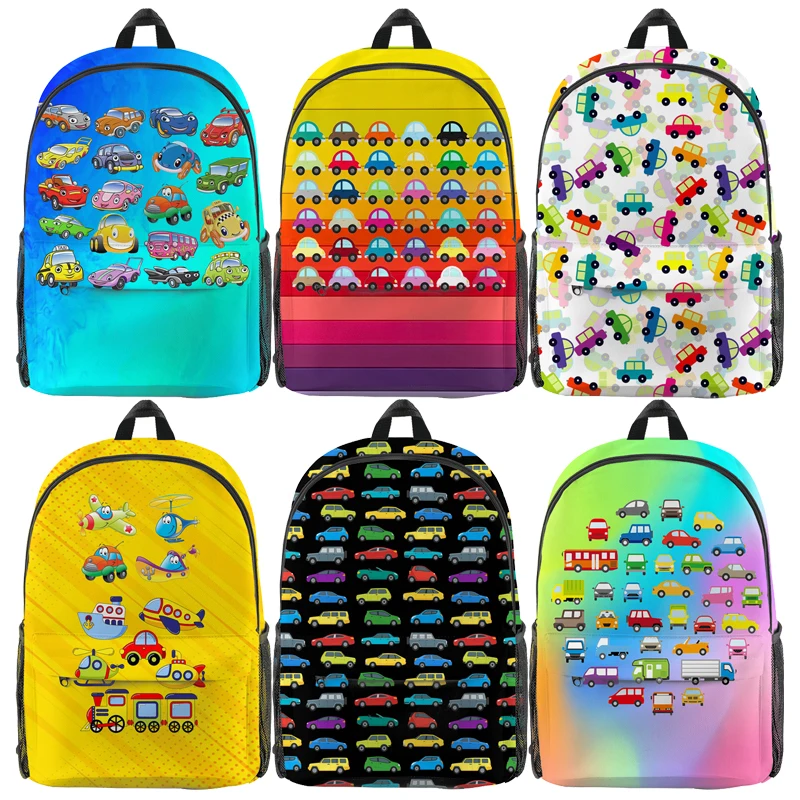 

Милые рюкзаки для девочек и мальчиков с транспортировкой автомобиля, школьные ранцы с 3D рисунком аниме для девочек и мальчиков, детские сум...