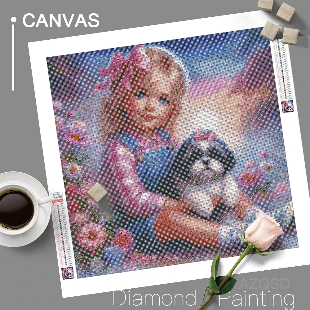 AZQSD Алмазная вышивка 5d девушка собака искусственное рукоделие домашний декор
