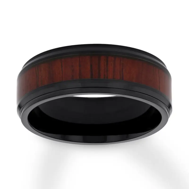 

HESHI Men's Wood Design Wedding Band Black Ring