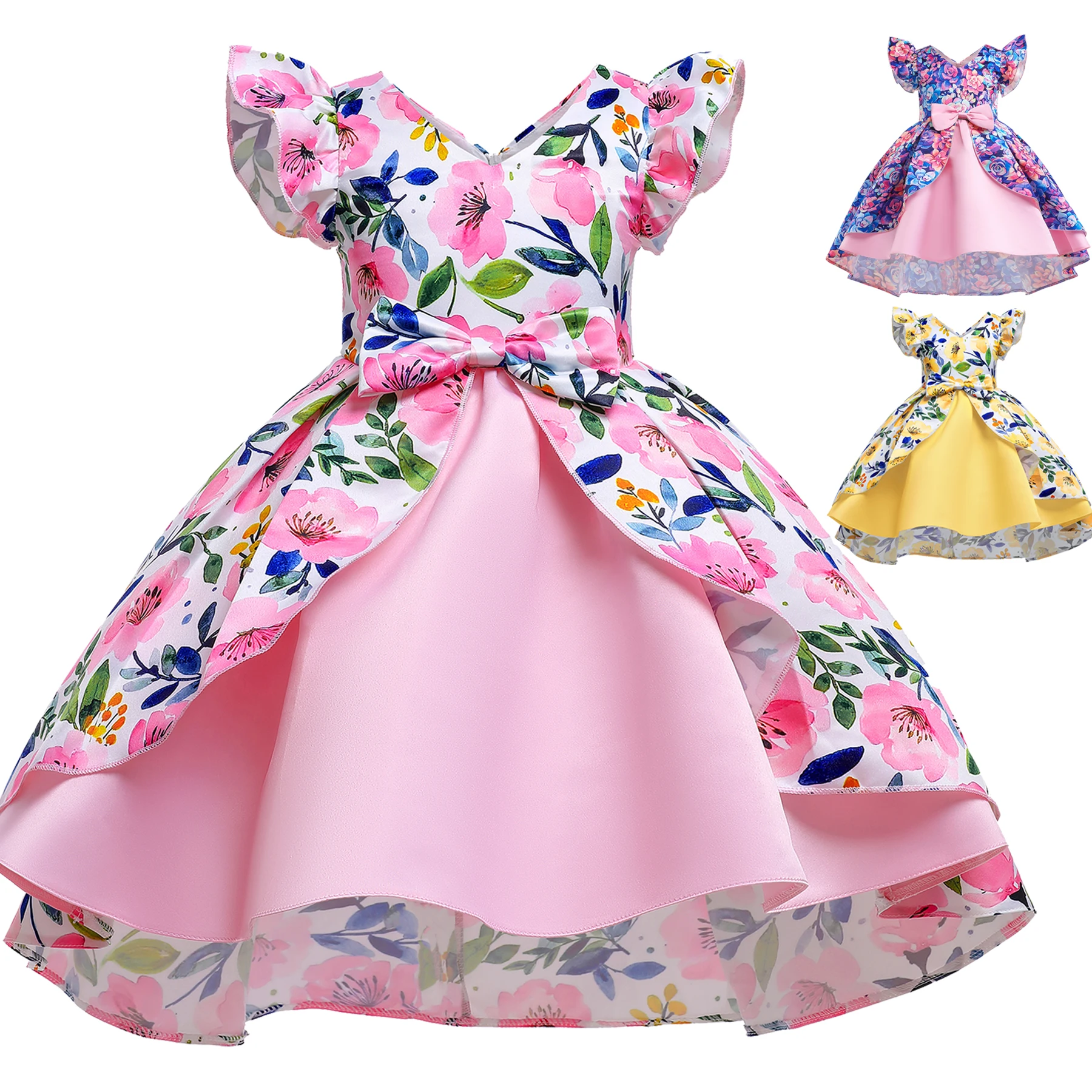 

Kid Girls Summer Colorful Flower Print Dress Baby Girl Cute Ball Gown Casual Dress And Formal Costume 2-10 Years Old Children