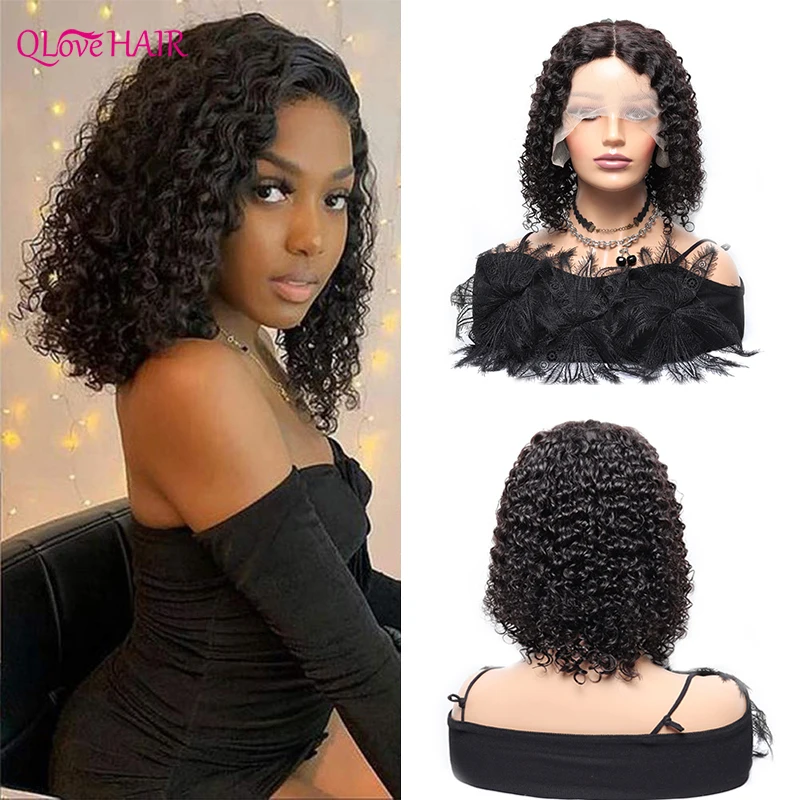 Peruvian Deep Wave Human Hair Wigs Short Bob T Part Lace Wigs 180 Density Remy Short Bob Human Hair Wigs For Black Women 16Inch