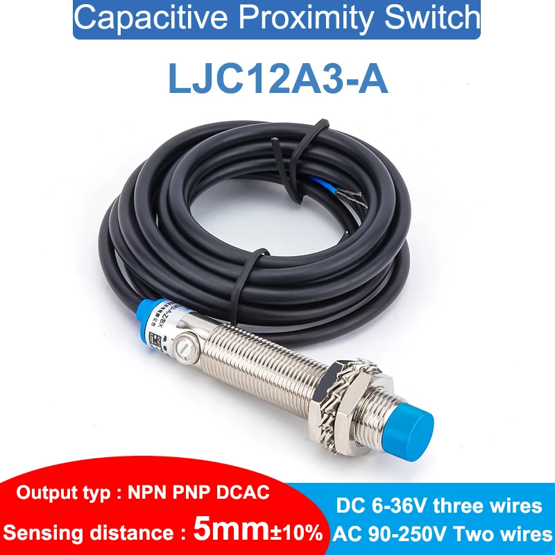 

LJC12A3 DC 6-36V M12 Three-wire NPN PNP NO NC 5mm Sensing Distance Capacitive Proximity Switch Sensor