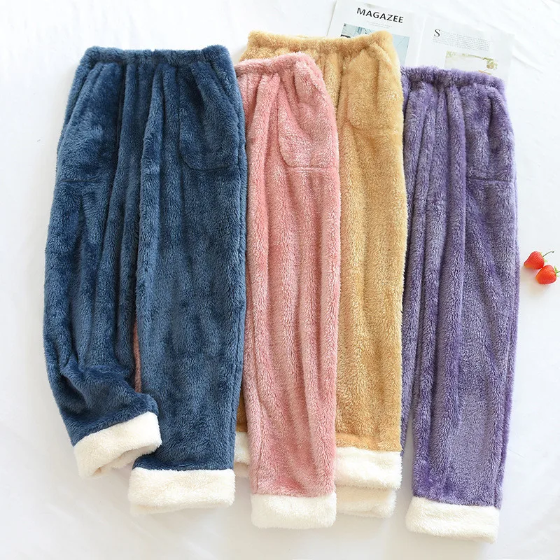 

Японские фланелевые бархатные Пижамные брюки, женские осенне-зимние коралловые флисовые Свободные Плюшевые утепленные брюки для сна