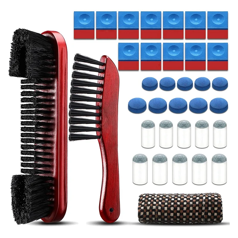 

Top!-Billiards Cleaning Pool Table Cleaner Felt Brush Kit Include Rail Brush 12 Pool Cue Chalk Square 20 Pool Cue Tip