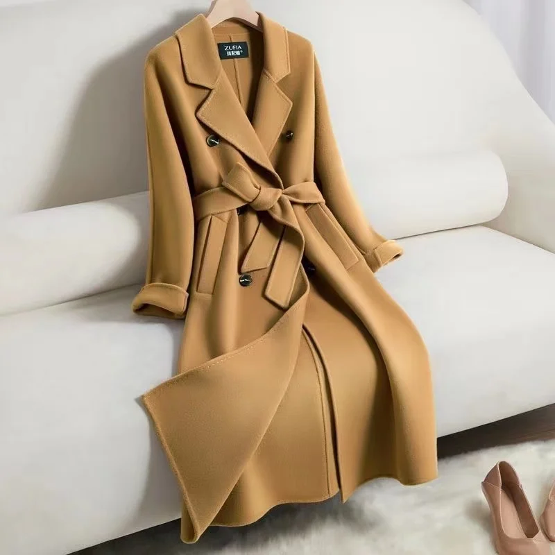 

Double-breasted Double-sided Cashmere Coat Women's Long Winter High-end New Wool Coats With belt Solid Casual Female Overcoat