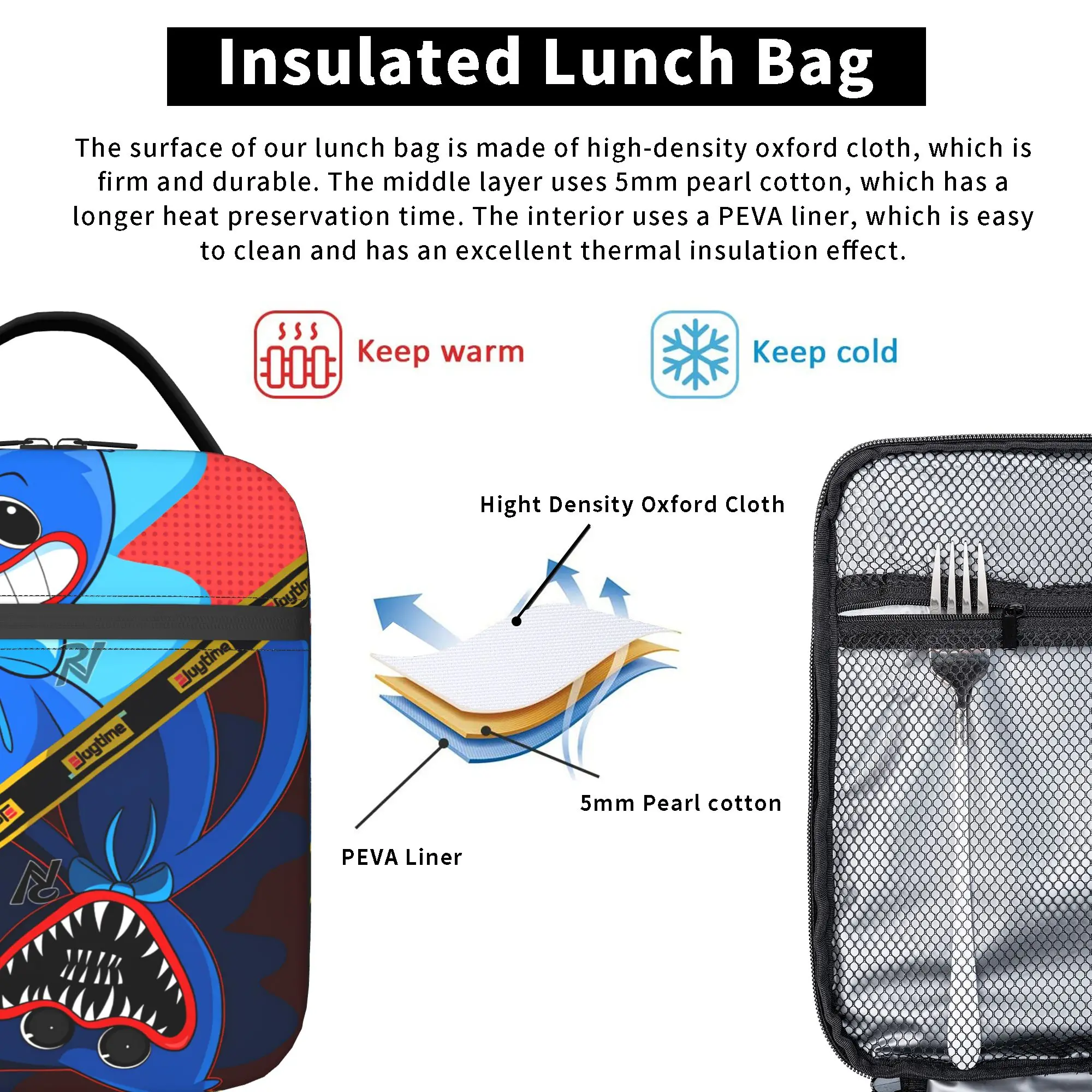 Фото Сумка для обеда Horror Gamer-H-Huggyed, винтажная школьная сумка для обеда с принтом, портативная термосумка на молнии, сумки-тоут №4