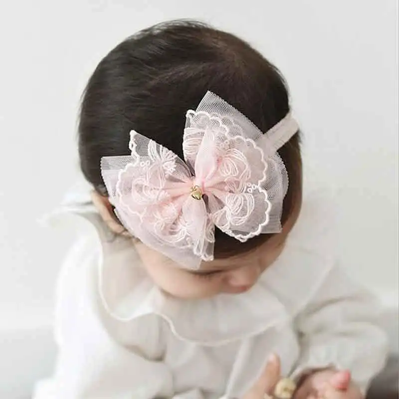 

White Lace Crystal Bow Flower Baby Headbands for girl Elastic Baby Accessories Kids Newborn Toddlers Hairbands Photography prop