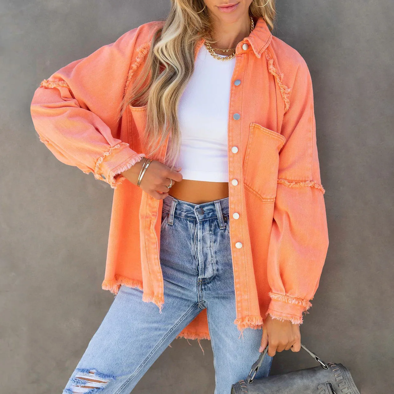 2024 весенне-осенняя джинсовая куртка с длинными рукавами джинсы женское