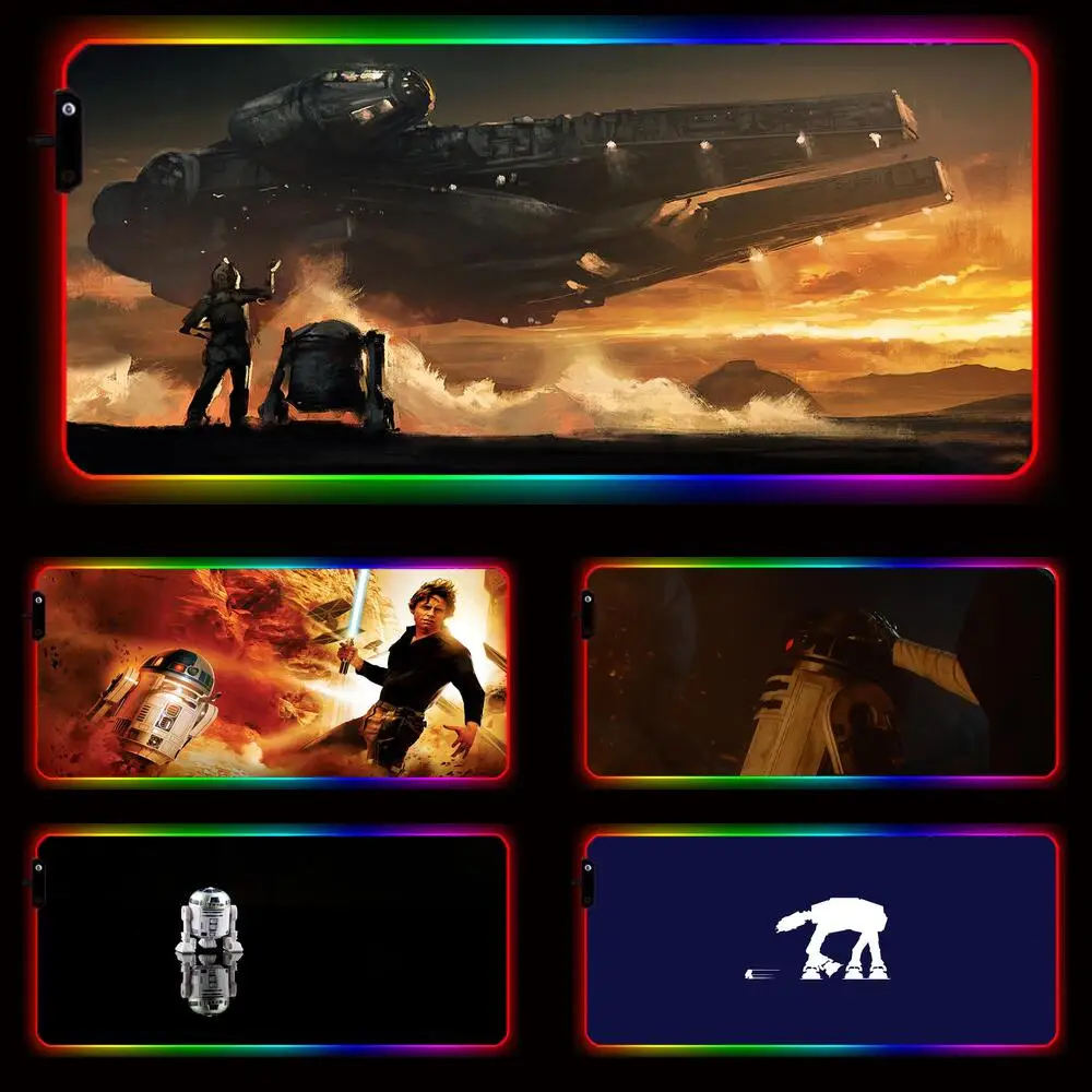 

Регулируемый RGB коврик для мыши R2-D2 из комиксов, резиновый светодиодный коврик для мыши для компьютерных игр с закругленными краями, игровой...