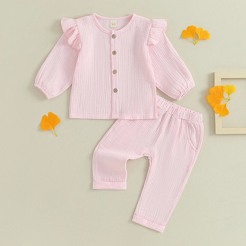 

2 шт., осенний комплект из топа и брюк, на пуговицах