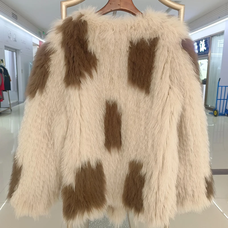 Fashion Real Fox Fur Coat Autumn and Winter Luxury Knitted Coat Women's Long Sleeve Fox Fur Loose Top New Jacket