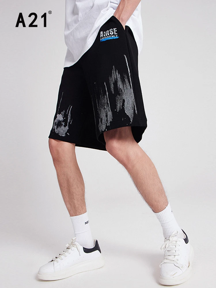 A21 Men Casual Baggy Sports Shorts for Summer 2022 Fashion Pattern Printed Sweatshorts Male Quick Dry Drawstring Straight Shorts