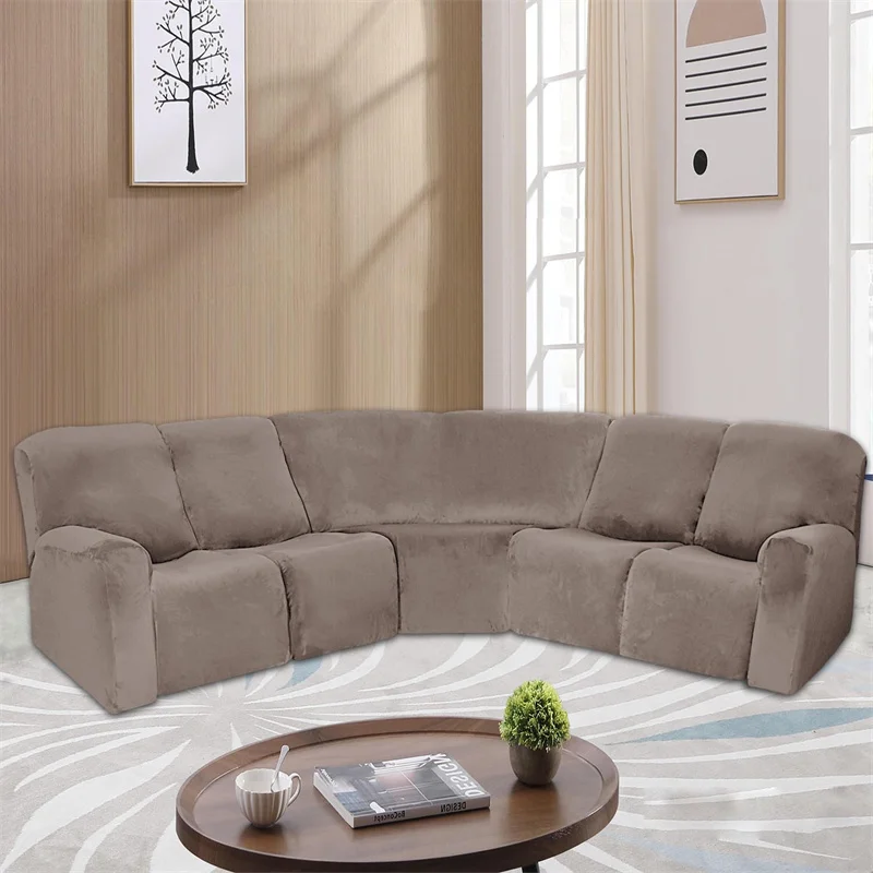 

5 Seater Recliner Sofa Cover Stretch Velvet Sectional L Shape Sofa Slipcovers for Living Room Couch Furniture Protect Cover