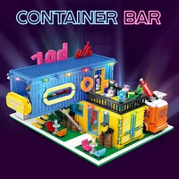 city street view bar moc container ballroom model building blocks classic mini bricks toys gifts for kids adult 12 14 15 years