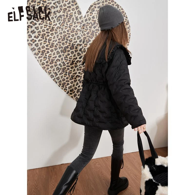 ELFSACK Black Down Coats Women 2022 Winter New Loose Designed Jackets