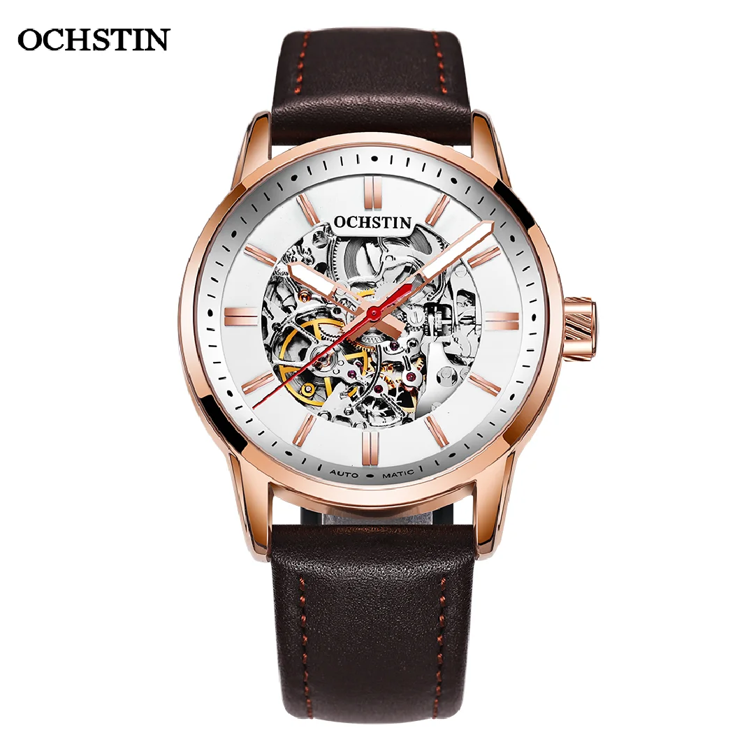 

OCHSTIN Males Leather Wristwatches Mens Automatic Mechanical Movement Watches Luminous Pilot Waterproof Fashion Vintage Clocks