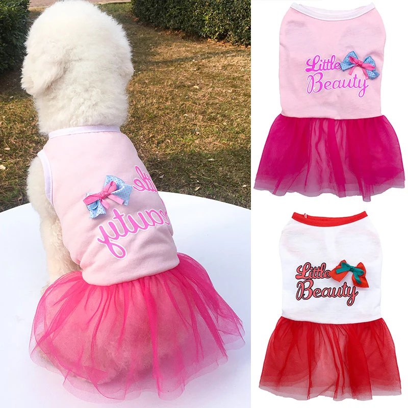 

Pet Skirt Dress Round Neck Bow Gauze Skirt Pet Cat Dresses Small Dog Clothing Cosplay Cat Costume Skirt Dog Dress Puppy