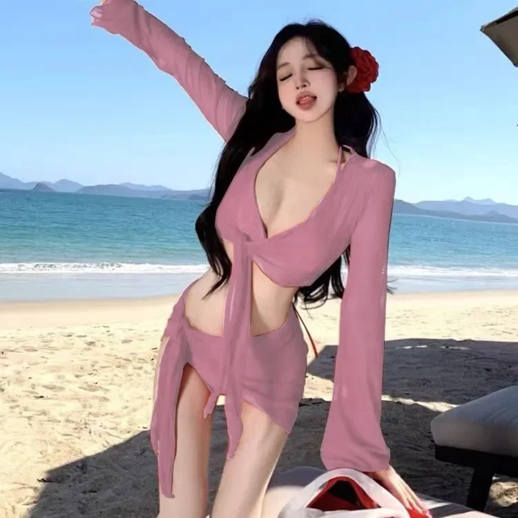 2024 Новый комплект бикини для отпуска из 3 предметов облегающий купальный костюм с