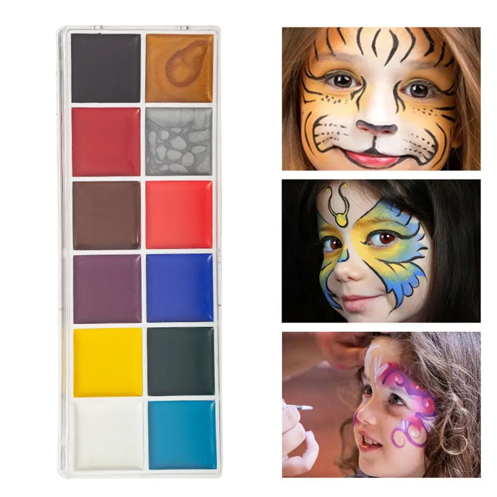 

Палетка для рисования, 12 цветов, красота, искусственная татуировка, масляные краски для лица, тела, пигмент для боди-арта, рисование, инструмент для макияжа на Хэллоуин
