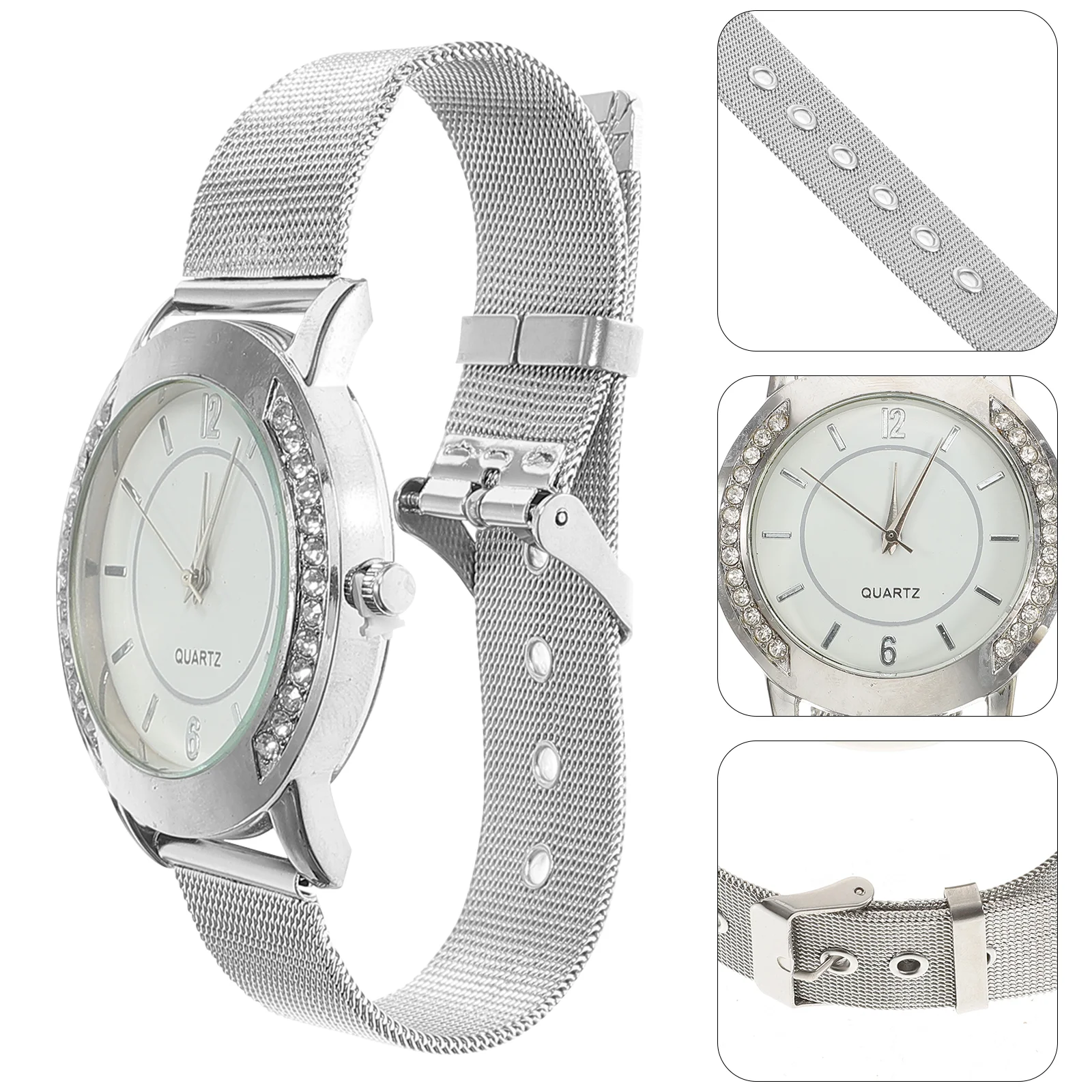 

Stylish Stainless Steel Watch Fashion Quartz Watch Adjustable Watch Casual Diamond Wrist Watch for Women Man (Silver)