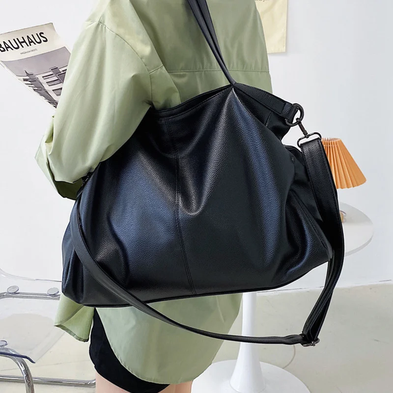 

Большая Черная Женская сумка-хобо, вместительная сумка, качественная сумка через плечо из мягкой кожи, Женская дорожная сумка через плечо